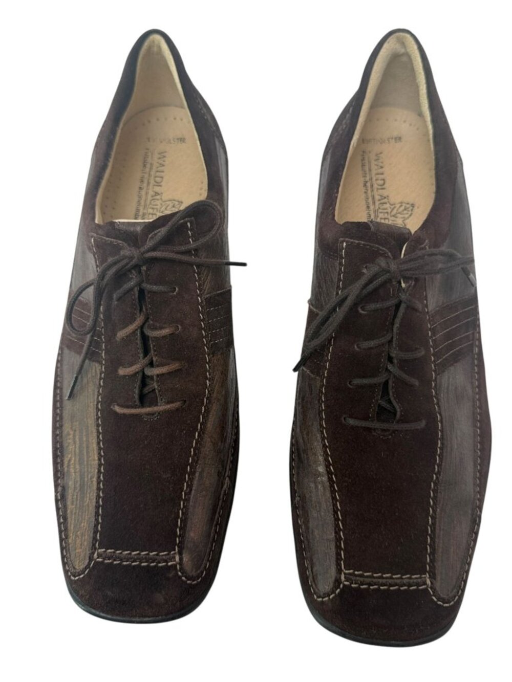 Waldlaufer Womens Leather Comfort Shoes Size 8.5 Brown Lace Up Square Toe German